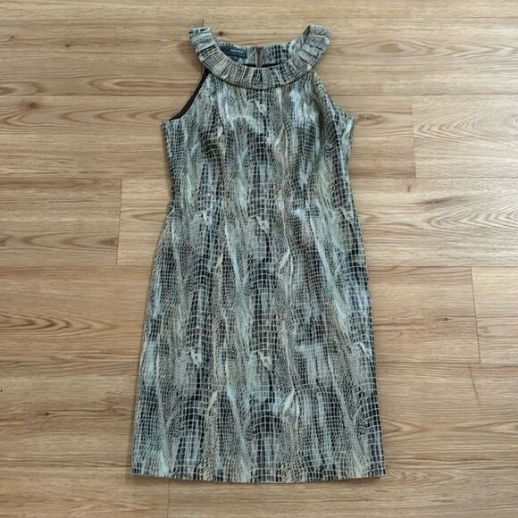 Muse by Boston Proper Metallic Beige Gray Snake Print Lined Sheath Dress 2 - Picture 1 of 6